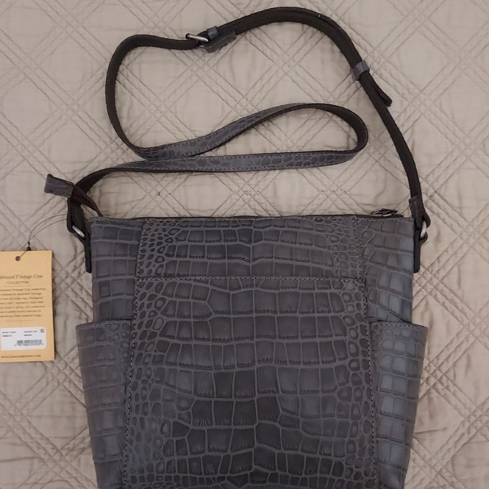 Patricia Nash Aveley Gray Croc Embossed  Leather Crossbody Bag